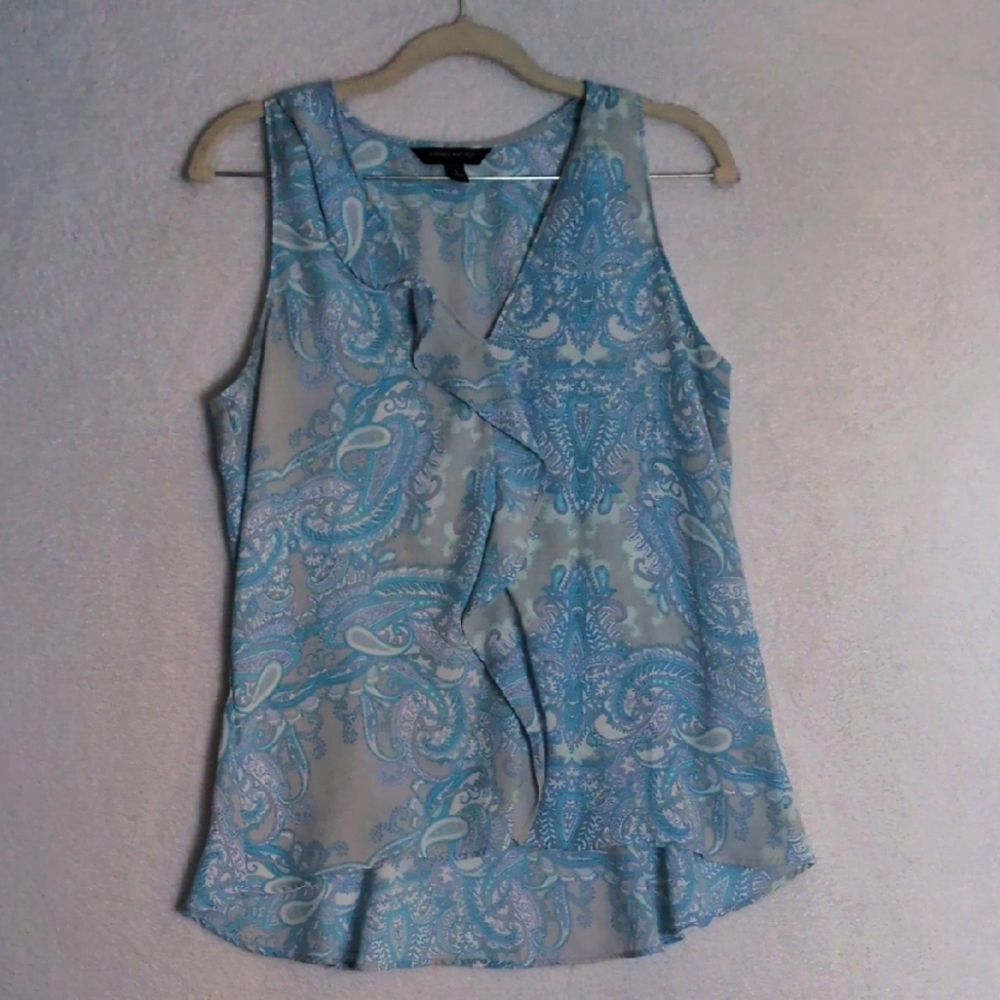 Banana Republic Women's Blue & Gray Ruffle Sleeveless Blouse Size S